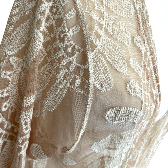 Rebellion Boho Open Duster Swim Cover Medium Tan Cream Floral Embroidery Sheer - Picture 5 of 16
